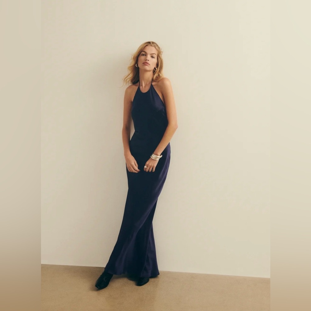 Reformation Jeany backless dress, navy blue, small petite SP